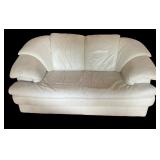 White Leather Loveseat Sofa with Padded Arms