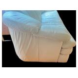 Large White Leather Three-Seat Sofa with Padded Armrests