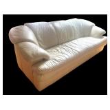 Large White Leather Three-Seat Sofa with Padded Armrests