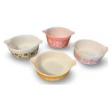 4 Vintage Pyrex Bowls with Floral Patterns