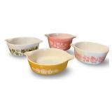 4 Vintage Pyrex Bowls with Floral Patterns