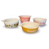 4 Vintage Pyrex Bowls with Floral Patterns