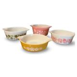 4 Vintage Pyrex Bowls with Floral Patterns