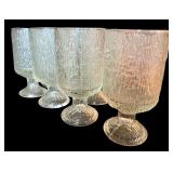 Vintage Indiana Glass Crystal Ice Clear Tree Bark Footed 6” Goblets - Set of 9