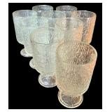 Vintage Indiana Glass Crystal Ice Clear Tree Bark Footed 6” Goblets - Set of 9