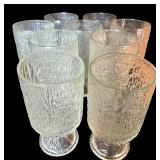 Vintage Indiana Glass Crystal Ice Clear Tree Bark Footed 6” Goblets - Set of 9