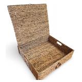 Woven Rectangular Storage Basket with Lid and Handles