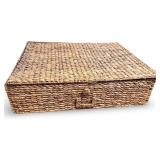 Woven Rectangular Storage Basket with Lid and Handles