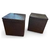 Set of 2 Woven Wicker Storage Bins with Lids and Handles