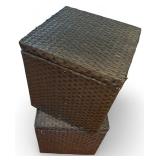 Set of 2 Woven Wicker Storage Bins with Lids and Handles