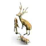 Set of 3 MCM Brass Deer Figurines