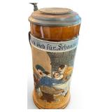 J.W. Remy German Lidded Beer Stein with Tavern Scene