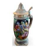 German Style Beer Stein with Music Box and Pewter Lid