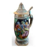 German Style Beer Stein with Music Box and Pewter Lid