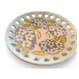 Hand-Painted Porcelain Piggy Bank and Heart-Edge Floral Plate Set