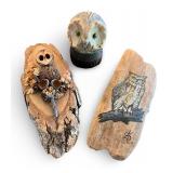 Vintage Wood & Stone Owl Decor