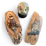 Vintage Wood & Stone Owl Decor