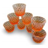 Set of 8 Vintage Orange Diamond Pattern Glass Dessert Bowls