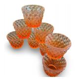 Set of 8 Vintage Orange Diamond Pattern Glass Dessert Bowls
