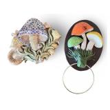 Set of 2 Vintage Mushroom Wall Plaques Ceramic and Resin