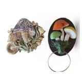 Set of 2 Vintage Mushroom Wall Plaques Ceramic and Resin