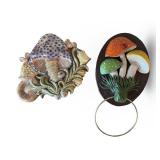 Set of 2 Vintage Mushroom Wall Plaques Ceramic and Resin