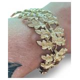Gold Tone Leaf Motif Link Bracelet