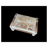 Vintage Lucite Trinket Box with Etched Bird Design