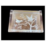Vintage Lucite Trinket Box with Etched Bird Design