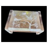 Vintage Lucite Trinket Box with Etched Bird Design