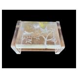 Vintage Lucite Trinket Box with Etched Bird Design