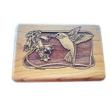 Carved Wooden Keepsake Box with Hummingbird Design