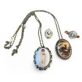 Vintage Cameo Necklace and Pin Jewelry Set