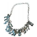 Artisan Metal Statement Necklace with Abstract Dangling Charms