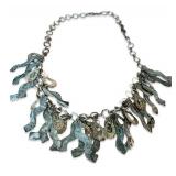 Artisan Metal Statement Necklace with Abstract Dangling Charms