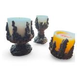 Set of 3 Vintage Hand Crafted Sand Casted Decorative Candles