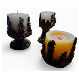 Set of 3 Vintage Hand Crafted Sand Casted Decorative Candles