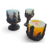 Set of 3 Vintage Hand Crafted Sand Casted Decorative Candles