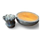 Vintage Hand Crafted Sand Casted Candle and Lotus Sculpture Set