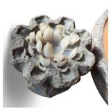 Vintage Hand Crafted Sand Casted Candle and Lotus Sculpture Set