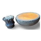 Vintage Hand Crafted Sand Casted Candle and Lotus Sculpture Set