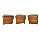 Set of 3 Arbek Mid Century Oak Nightstands