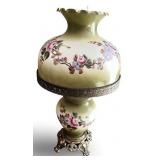 Antique Style Hand-Painted Glass Hurricane Lamp with Floral Design