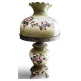 Antique Style Hand-Painted Glass Hurricane Lamp with Floral Design