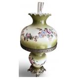Antique Style Hand-Painted Glass Hurricane Lamp with Floral Design