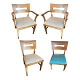 Set of 4 Mid-Century Wooden Dining Chairs with Upholstered/Vinyl Seats