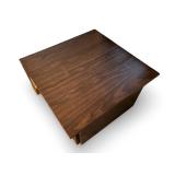 Mid-Century Modern Square Wood Coffee Table with Slatted Sides
