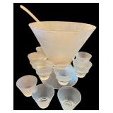 Vintage Federal Glass Norse Pattern Punch Bowl Set with 12 Cups and Ladle