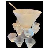 Vintage Federal Glass Norse Pattern Punch Bowl Set with 12 Cups and Ladle