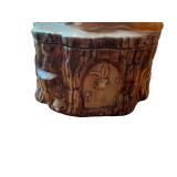 Vintage Ceramic Cookie Jar with Sleeping Gnome on Tree Stump